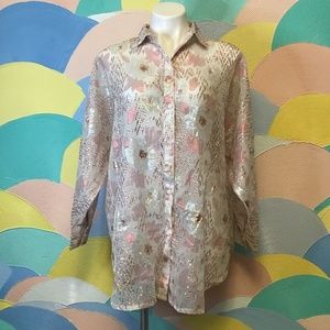Maurada long sleeve sheer pink silver sparkly Blouse XL